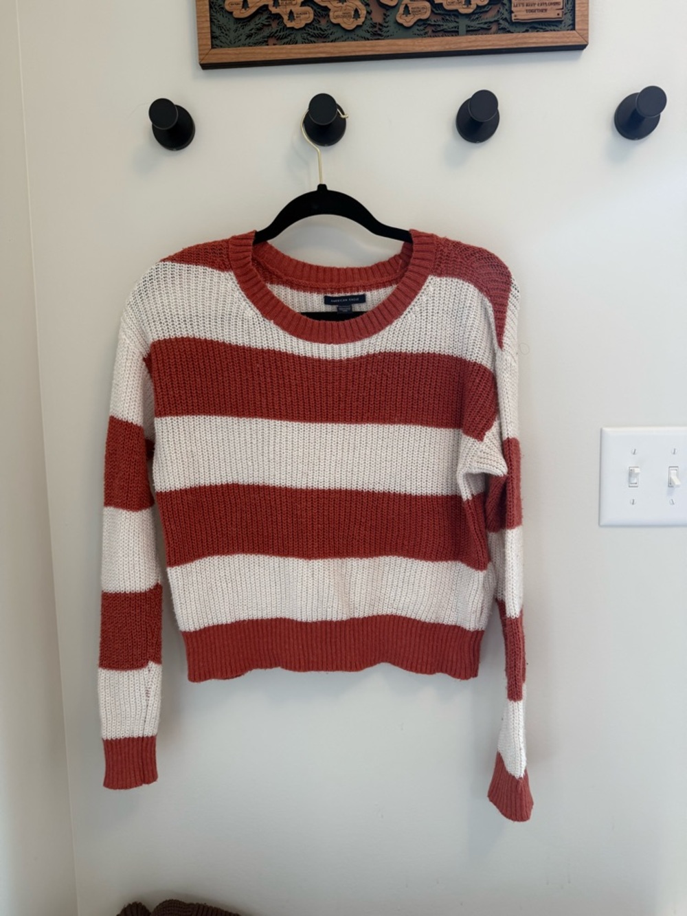 American Eagle XS knit Striped Crewneck Sweater - Rust & White